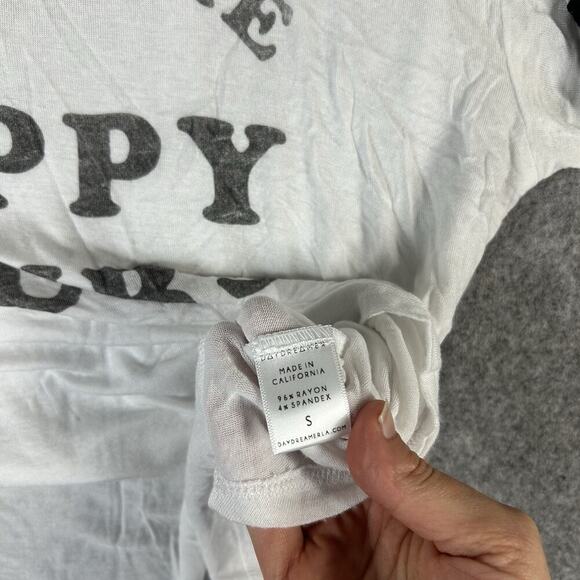 Daydreamer Graphic Tee Womens Small ‘Need More Happy Hours’ White Oversized - Picture 5 of 8